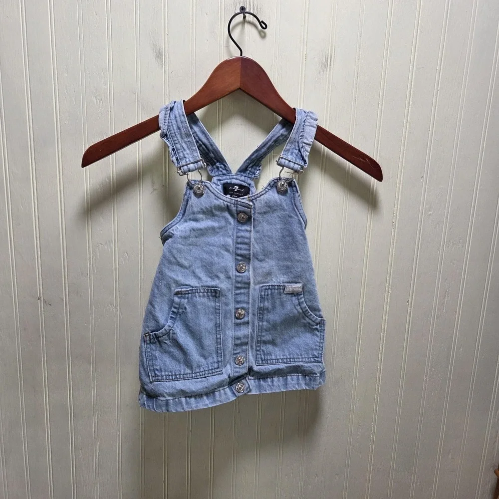 7 For All Mankind Overall Dress Girls 18-24 Months Blue Denim Pocket Jumper